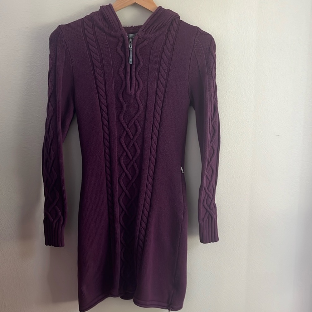 Athleta Plum Cable-Knit Hooded Sweater Dress